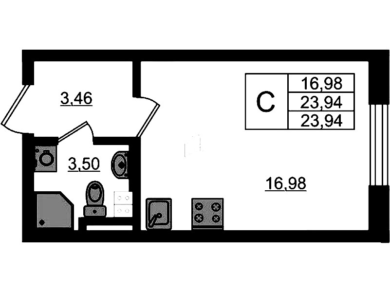 Квартира студия 23.94 м², 3/4 эт., ЖК «Новая история»